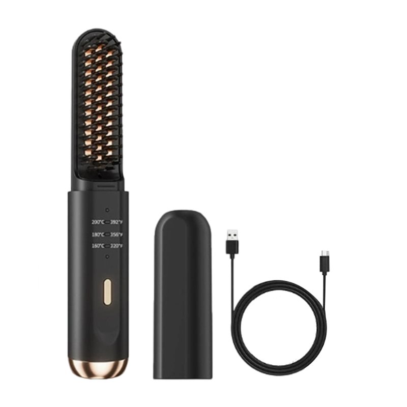 Cordless for Men Beard Straightener:Heated Beard Brush, Electric Hot Comb, Anti-Scald Mini Straightening Tool