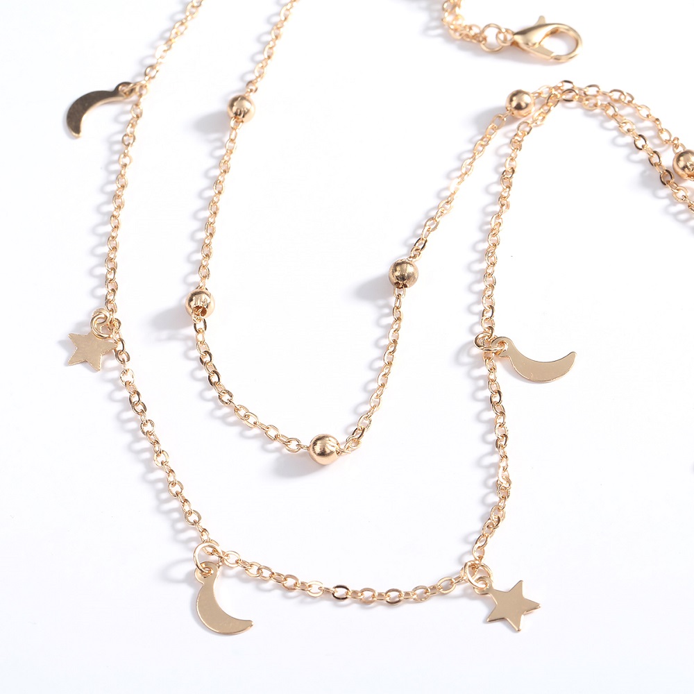 【Pocket king VOX】2020 Korean Style Wo Double-chain Star & Moon Choker Bohemia Necklace Collana Kolye Bijoux Collares Mujer Collier Femme
