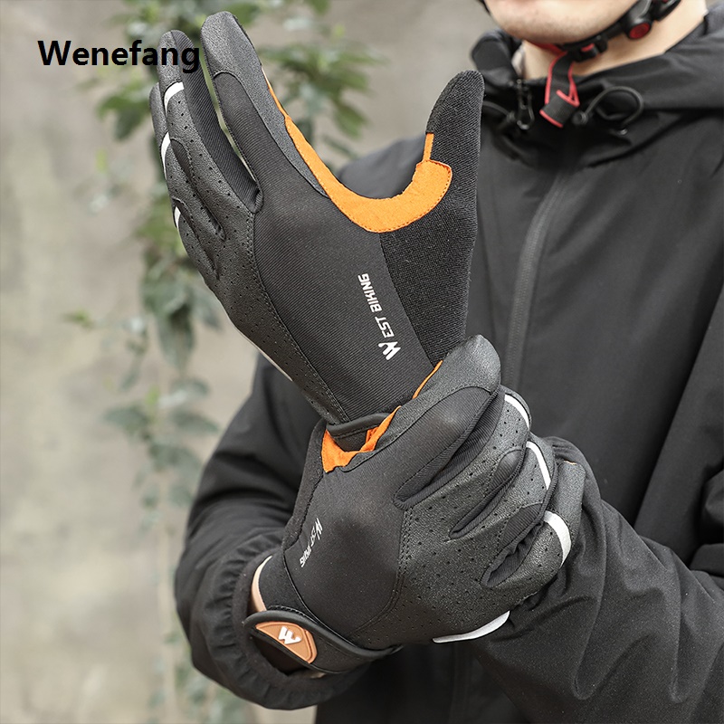 Wenefang WEST BIKING Winter Thermal Gloves For Men Windproof Warm Cycling Gloves MTB Road Bike Touch Screen Sports Full Finger Gloves
