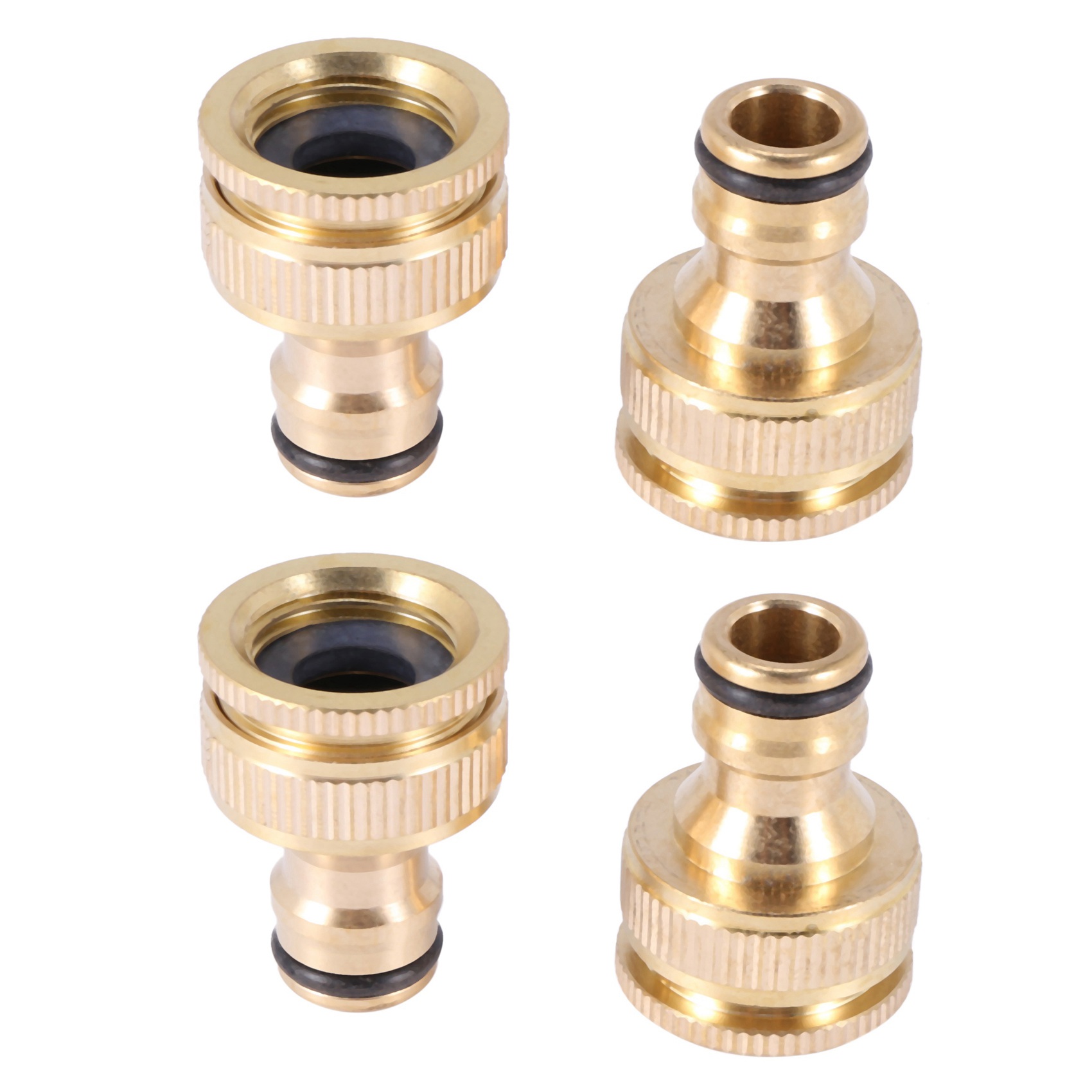 fasdaga 4 Pack Brass Garden Hose/Hosepipe Tap Connector 1/2 Inch and 3/4 Inch 2-In-1 Female Threaded Faucet Adapter