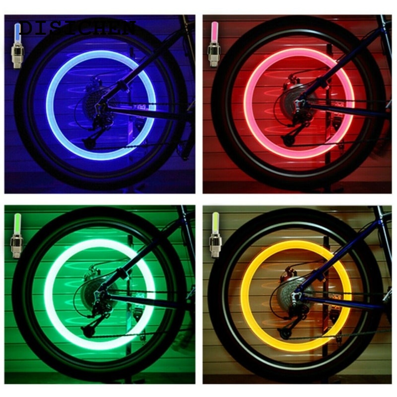 DISICHEN Fashion 2PCS Bicycle Bike LED Lights Tire Valve Cap Flashlight Auto Car Motorcycle Tire Air Valve Wheel Spokes Light Bike Accessories