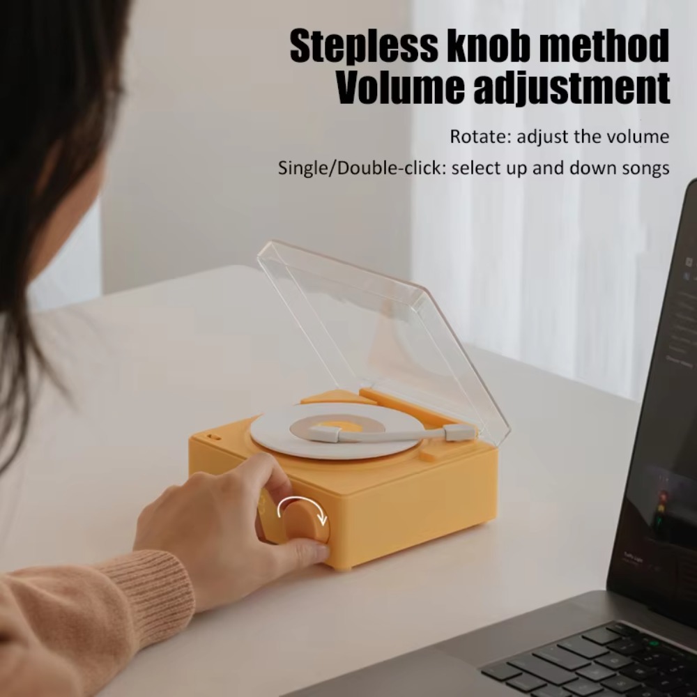 MP3 Player Bluetooth 5.0 Retro Wireless Bluetooth Speaker TF Card Support AUX Play Vintage Vinyl Record Speaker Stereo Sound Hifi Sound Desktop Alarm Clock Speaker Table Decor