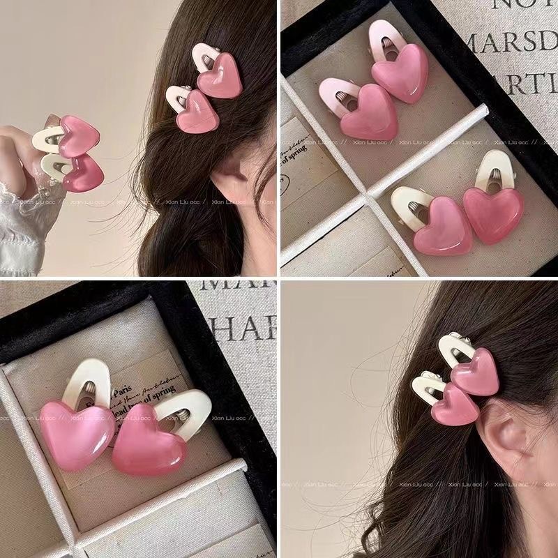 ins style candy pink love hairpin sweet girly heart bangs side clip gentle daily simple hair accessories