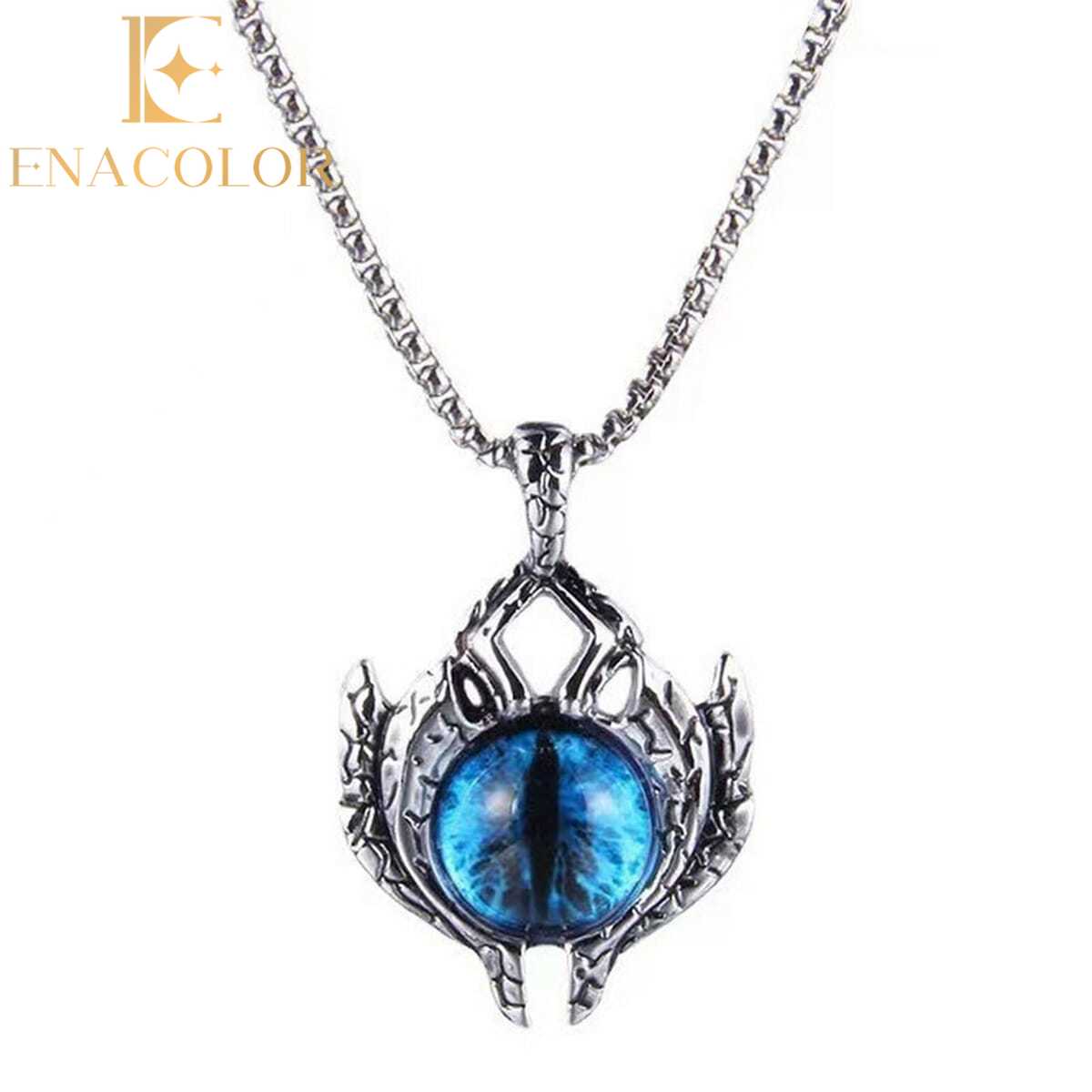 Enacolor Devil's Eye Necklace Titanium Steel Orange Eyes Glow in the Dark Fashion ip Hop Jewelry Personality for Women