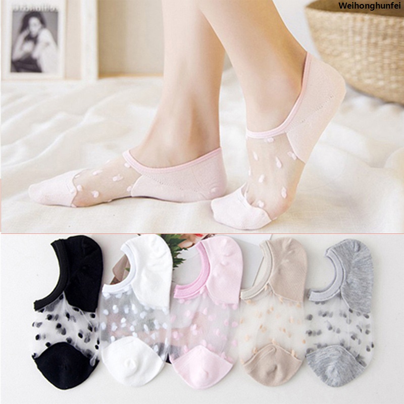 WeihonghunfeiBargain price Mesh anti slip socks boots ankle summer pair 5 ladies fiberglass transparent invisible socks lace stockings transparent semi-thin socks Profesional
