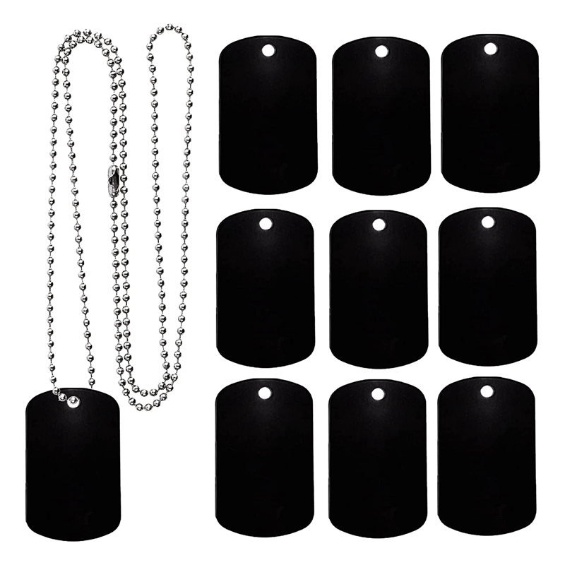 25 Pack Aluminum Blank Dog Tags Color Pet Badge Pendant for Laser-Engraving with 24 Inches of Stainless Steel Black