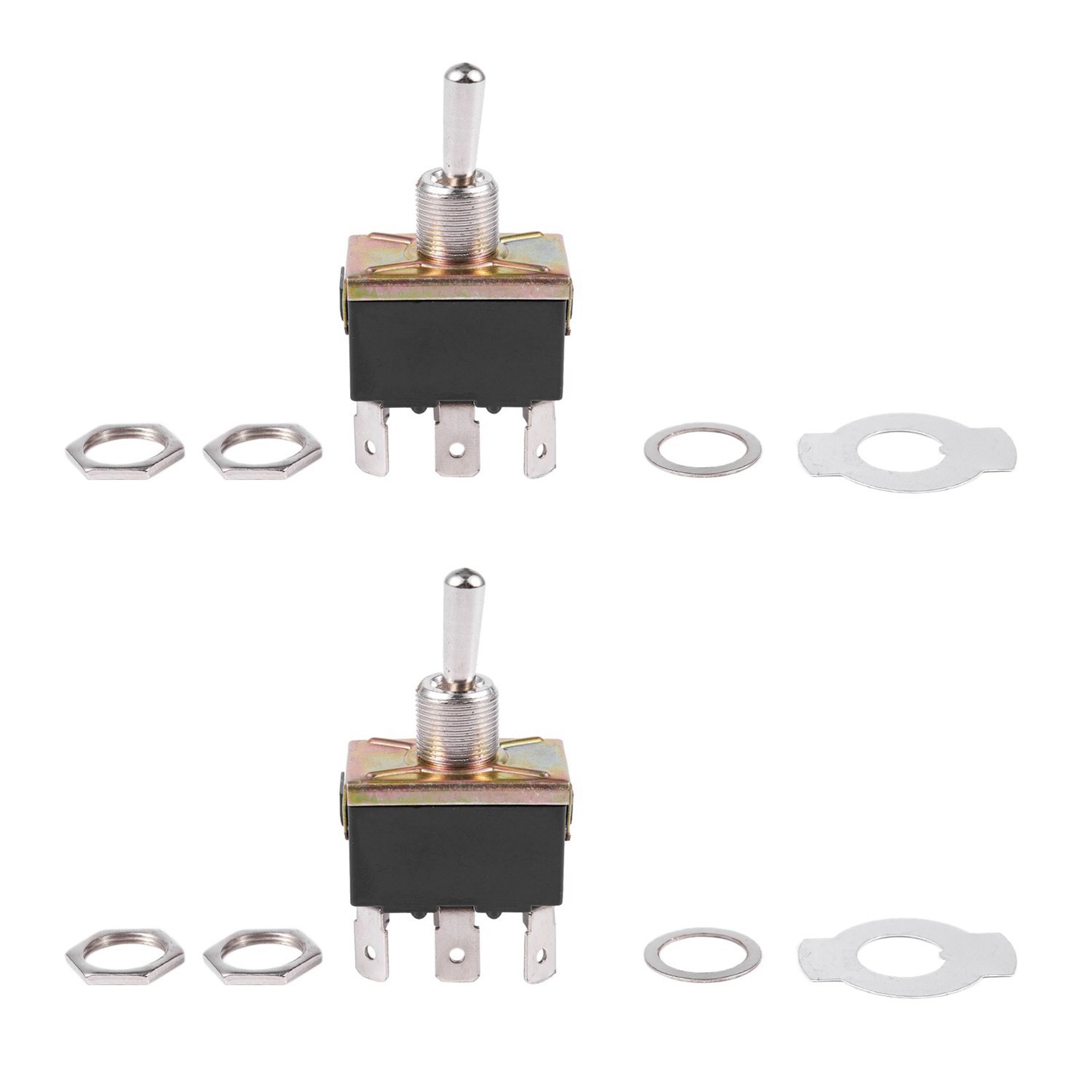 fasdaga 2X AC 250V/10A 125V/15A DPDT 3 Position ON/OFF/ON 6 Pins Toggle Switch Black+Silver