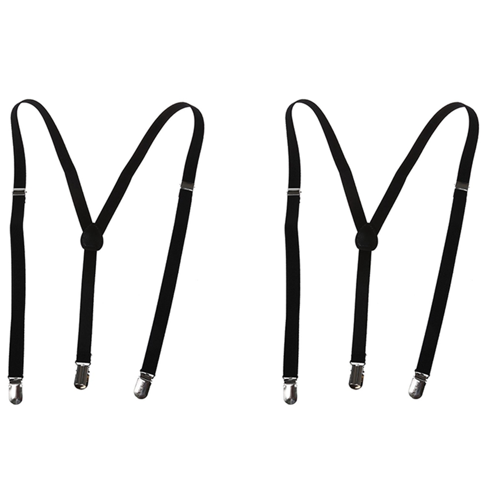 ARELENE 2X Adult Adjustable Metal Clamp Elastic Suspenders Braces Black