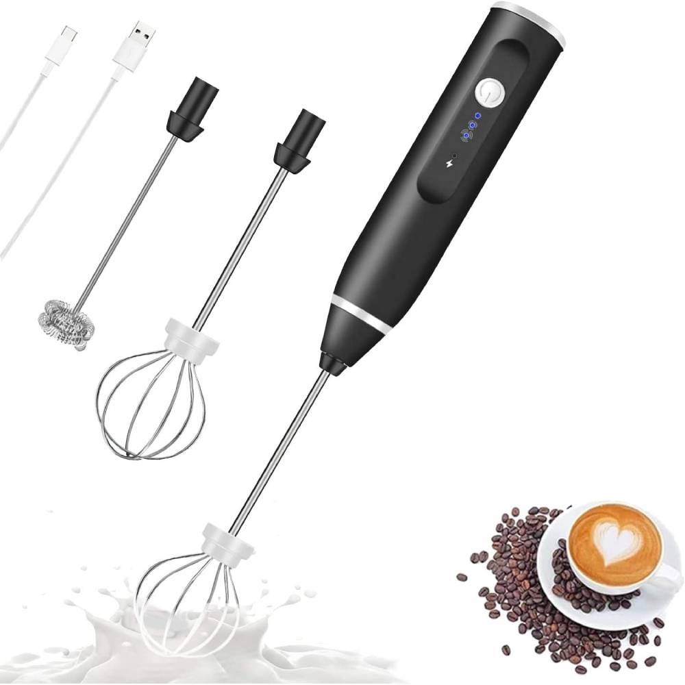 Electric Milk Frother Handheld | Rechargeable Coffee Beater | Stainless Steel Whisk for Latte Cappuccino Egg Mixer