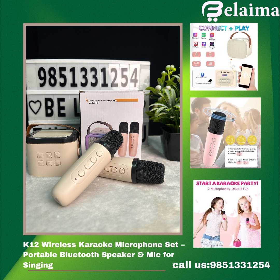 K12 Wireless Karaoke Microphone Set - Portable Bluetooth Speaker & Mic for Singing