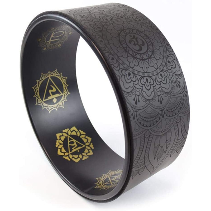 OUMERY Yoga Wheel Natural Yoga Auxiliary Wheel Massage Mandala Pattern Wheel Backbend Artifact Pilates Yoga Circle