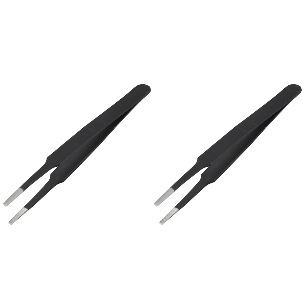 fasdaga 2X Anti-Static Flat Square Tip Stainless Steel Straight Tweezers 4.7 Inch Long Black