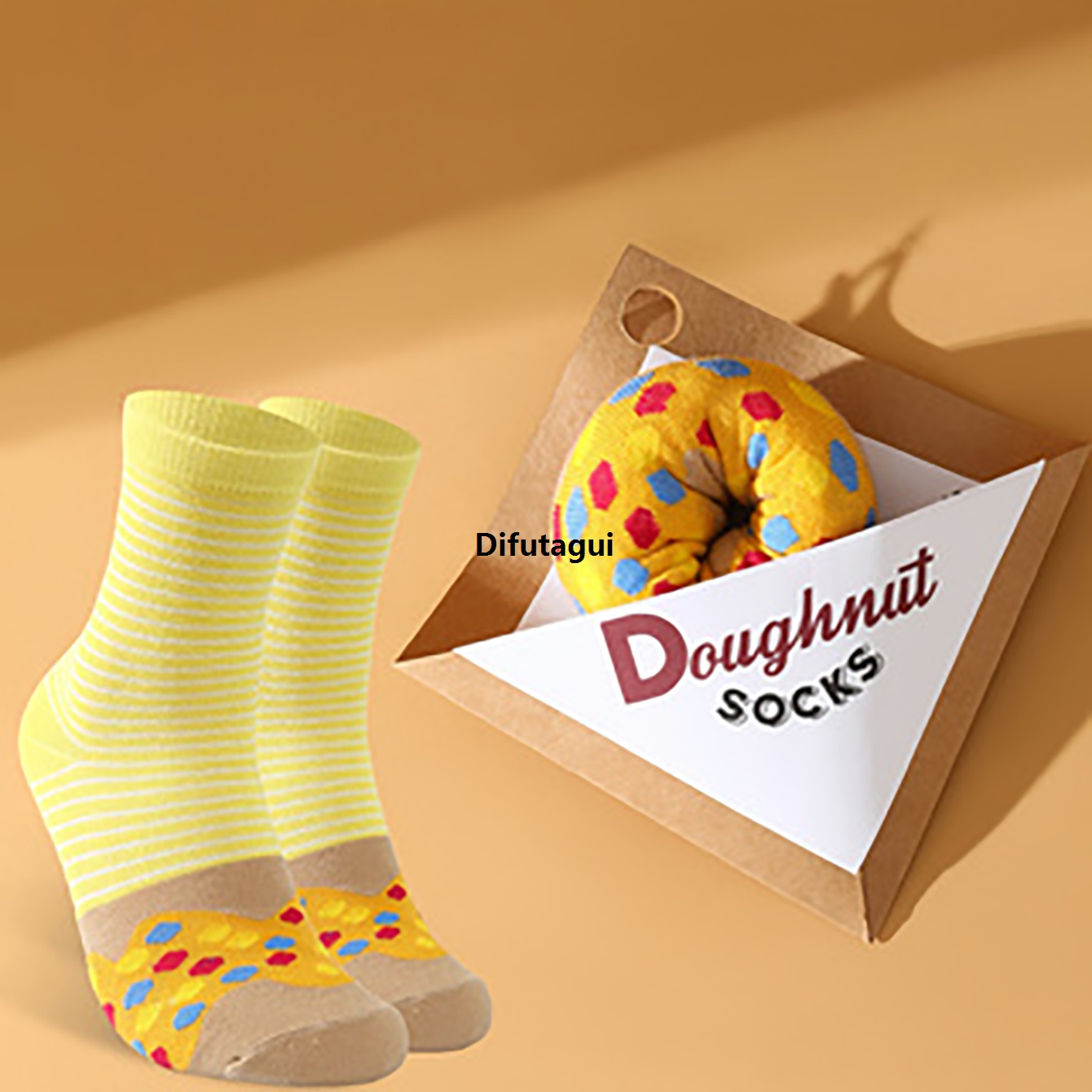 Difutagui Portable Suitable, pattern colorful fun fashion double 1, Luxury unique, donut men's and women's gift socks all seasons