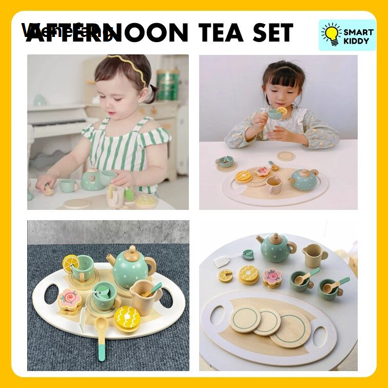 Wenefang Wooden Pretend Play Set High Tea Set Toys Ice Cream Toys Cashier Toys Cake Toys for Kids Girl Boy Wooden Pretend Play Toys Language Development