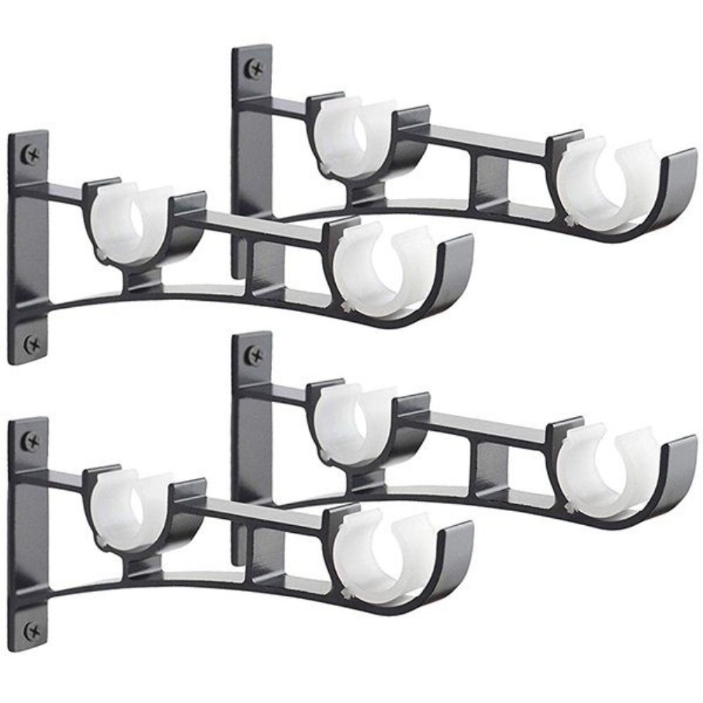 2 Pcs Home Decor Matte Black Double Curtain Rod Holders Durable With Screw Aluminum Alloy Curtains Holders Adjustable Double Curtain Rod Brackets Bedroom