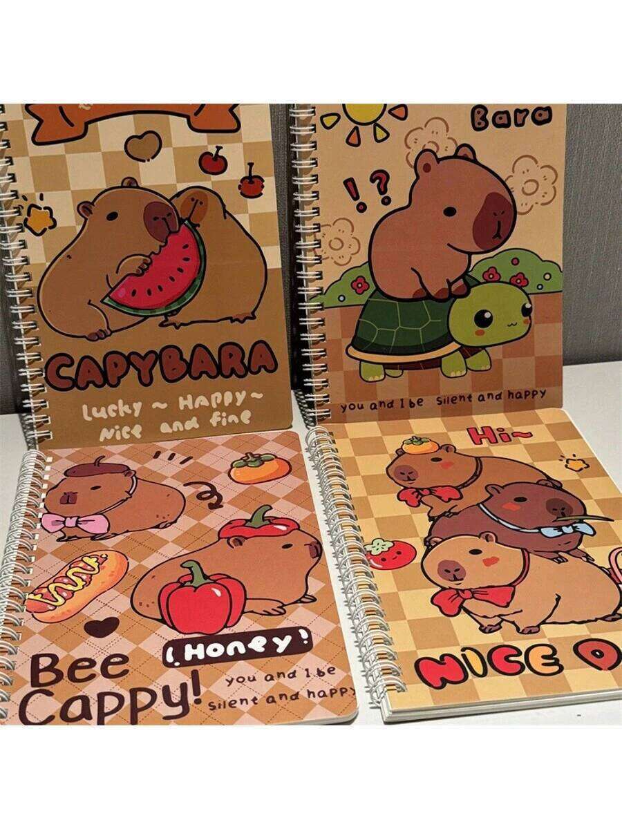 Option: 4pcs/2pcs/1pc, Series A5 Coil Thick Capybara Notebook, Student Note Taking Book, Mini Dolphin Portable Memo Pad, Suitable As Back To School Season Gift, Perfect Gift For Students (Random Style), One Notebook Included