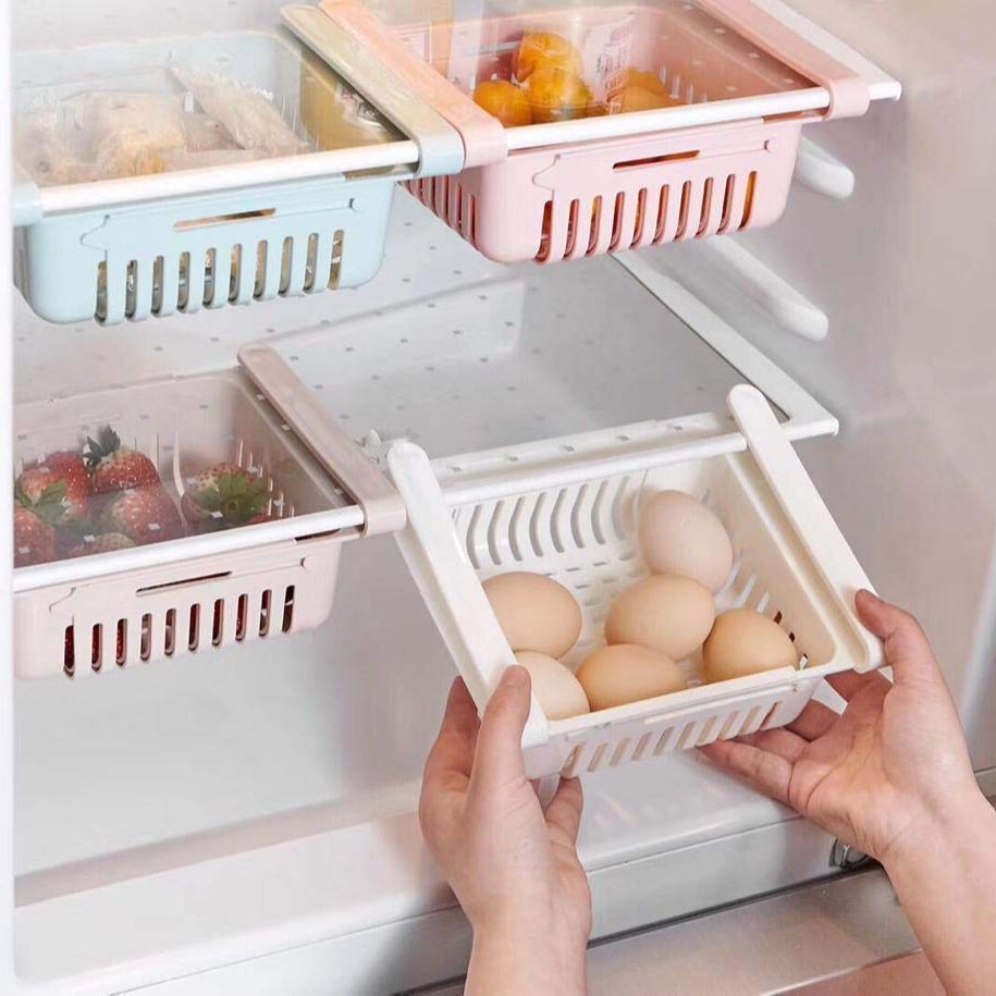 Refrigerator Expandable Space Saver Adjustable Storage Baske Organizer Tray Box
