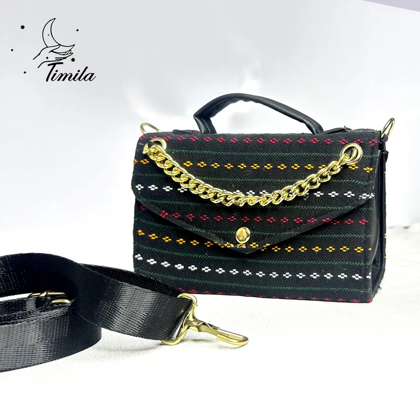 Timila - Chain Drop Newari Traditional Side Ladies Crossbody Small Box Party Bag Made In Nepal