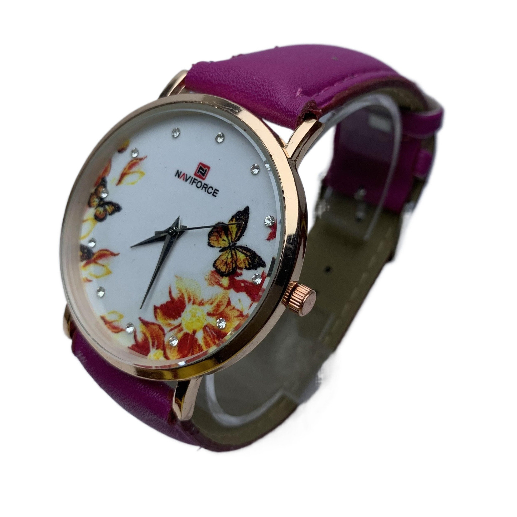 New Round Dial Attractive Design Purple Leather Belt Watch For Women