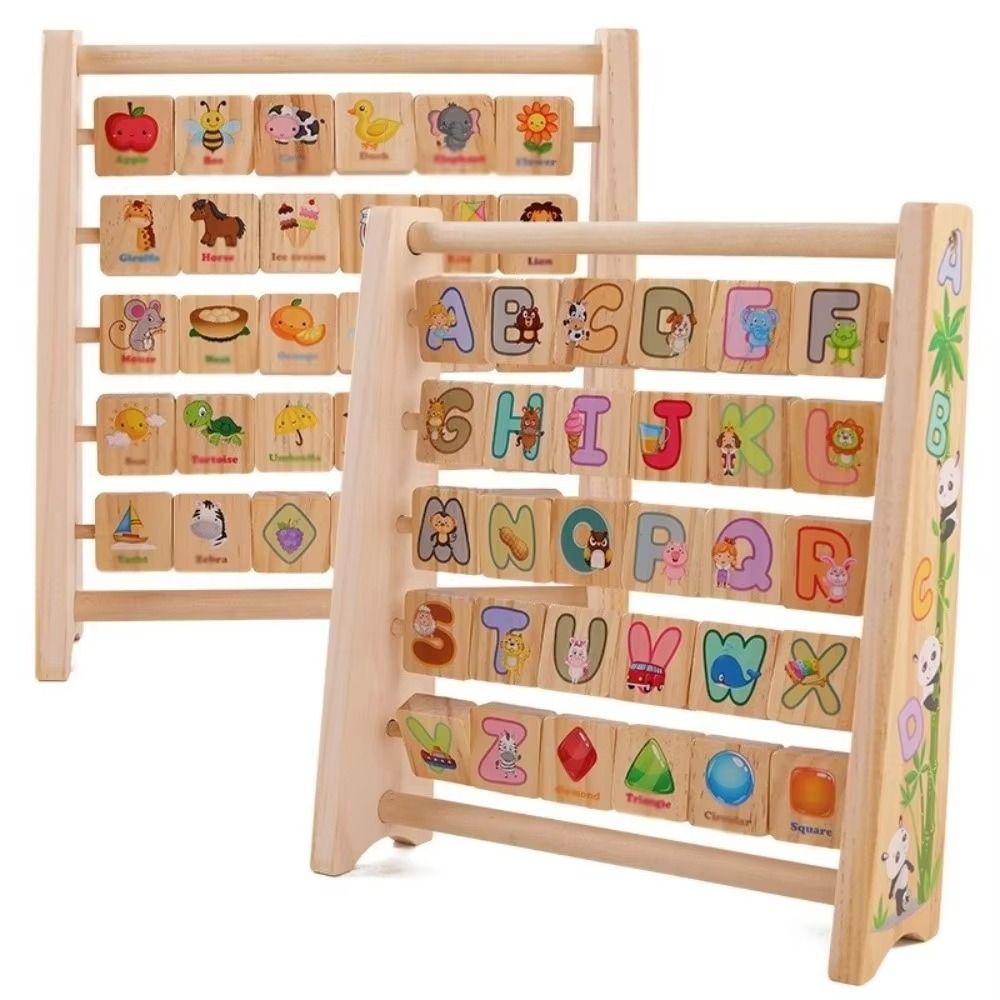 Puzzle Toys English Alphabet Letter Cognitive Toy Arithmetic Cartoon Pattern Wooden Letter Board Learning Bead Abacus Early Education Board Teaching Aids