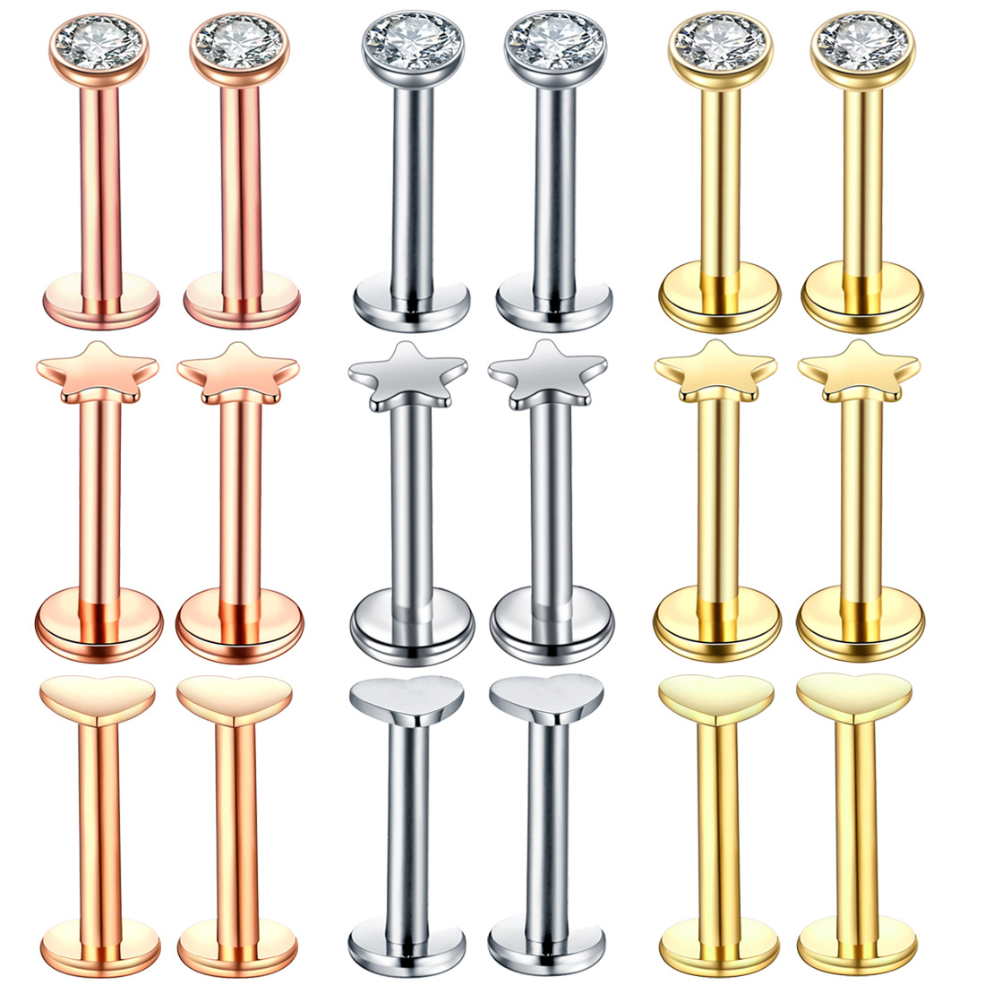 【New arrival】Special-shaped stainless steel lip nails zircon heart-shaped five-star sales popular puncture jewelry