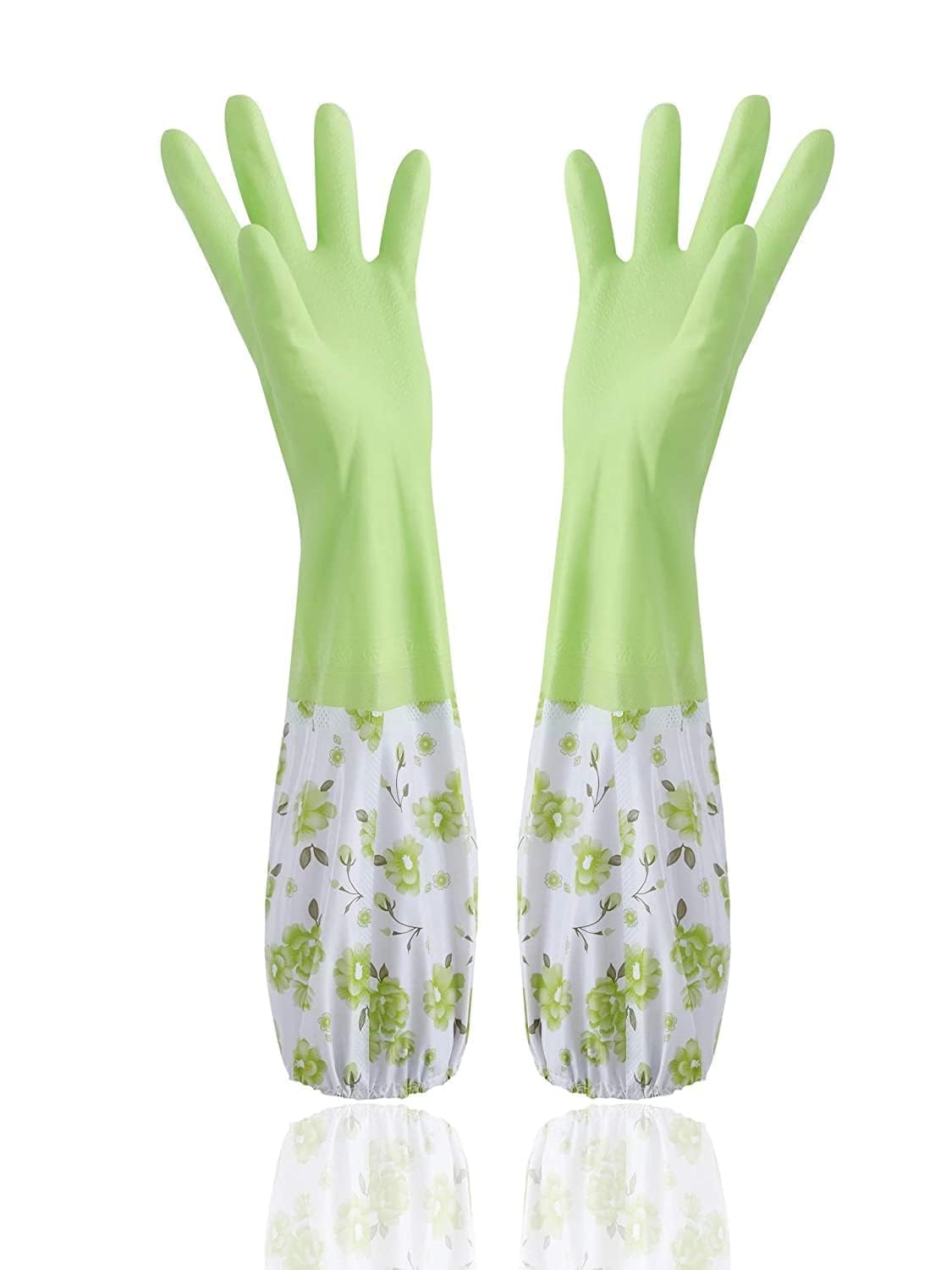 Reusable Rubber Latex PVC Flock lined Heavy Duty Hand gloves for Dishwashing Long Elbow Hand Gloves,Safety Kitchen for Cleaning, Gardening, Laundry multipupose usable gloves(PAIR 1)