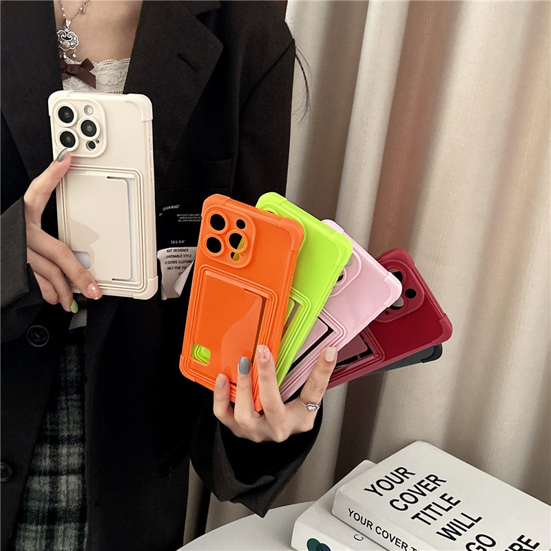 HODON Luxury shockproof Insert card pocket Phone Case for iPhone 11 12 13 14 15 16 Pro Max Plus Four corner anti fall Cover