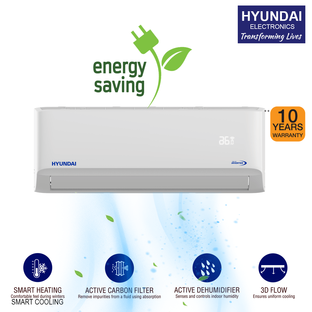 Hyundai 1.0 Ton DC Inverter Wall Mount Split Air Conditioner With WiFi Smart