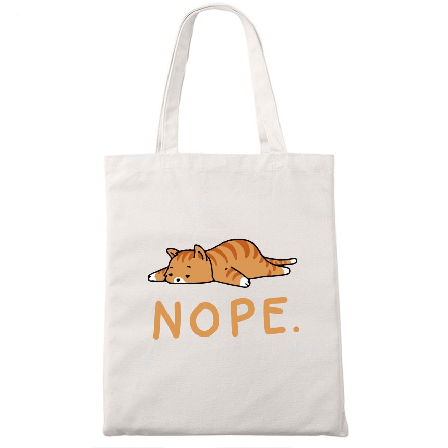 35*40CM Nope Cat Shopping Tote Bag Cute Animal Print Fashionable Original Design White Bags Zipper Closure Unisex X4DT