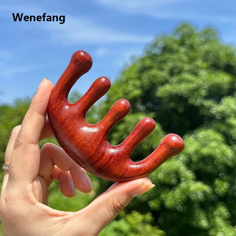Wenefang Sandal Wood Five-Finger Meridian Massage Anti-Screw Comb Activity Gym Curly Hair Brush Gift Health Care Tools For Women
