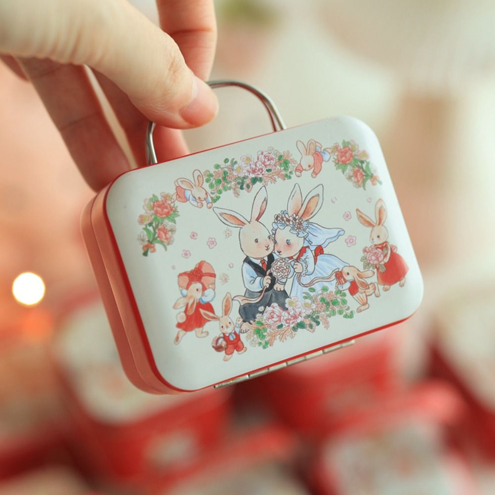 High Quality Cute Rabbit Tinplate Storage Box Wedding Gifts Mini Doll Bag Travel Portable Candy Box