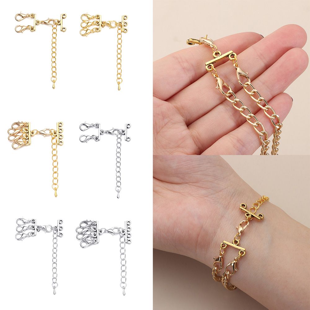 3 Row Gold Color 2 Row DIY Jewelry Accessories with Lobster Clasps Extender Chain for DIY Jewelry Making Findings Layered Necklace Bracelet Connectors Multi Strand Clasps