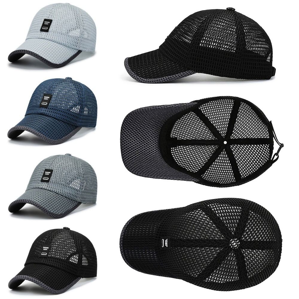 1Pcs New Mesh Men Hat Breathable Polyester Summer Hat Large Brim Adjustable Baseball Cap Outdoor Sport