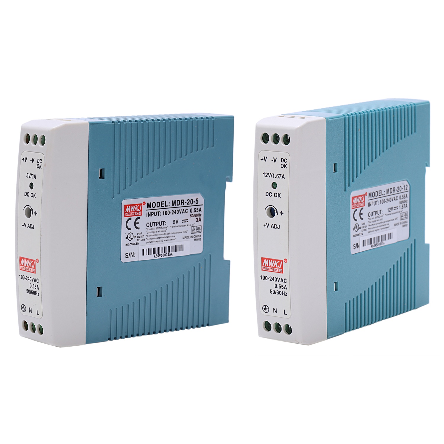 NCANRUI 2 Pcs MDR-20 20W Din Rail Power Supply Ac-Dc Driver Voltage Regulator Power Suply 110V 220V, 12V & 5V