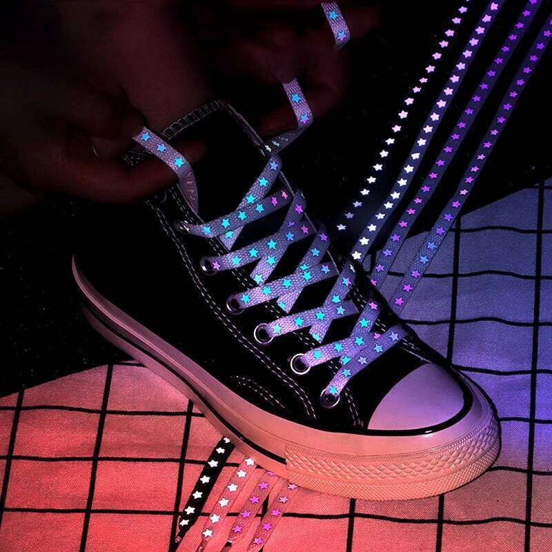 1 Pair Colorful Reflective Shoe Lace Flat Night running party Star reflective shoelaces Adults and children Universal Shoelace