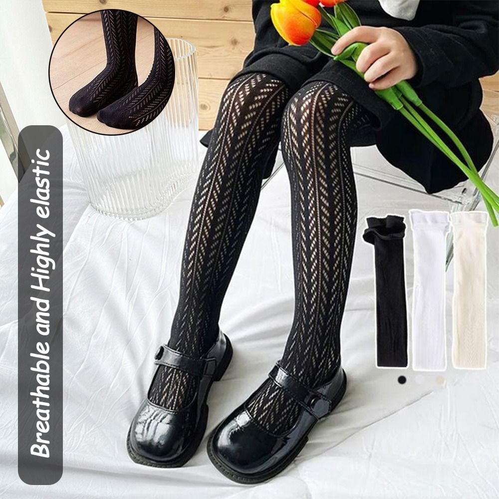 New Pure Cotton Girls Tights Breathable Mesh White Black Girls Stocking Children's Pantyhose Summer