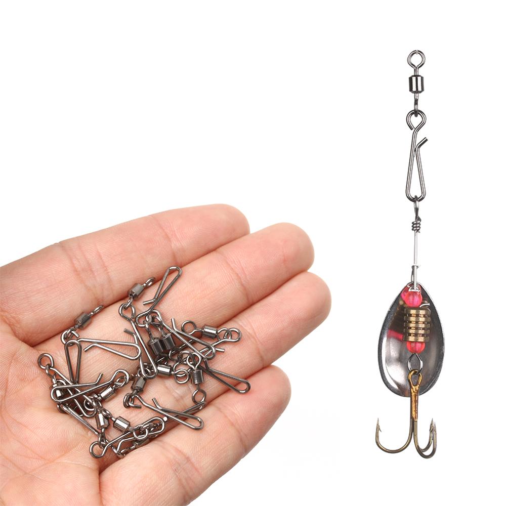 50pcs Durable 2#-12# Solid Ring Rolling Swivel Fishing Snap Connector with Pin Heavy Duty Ball Bearing Barrel