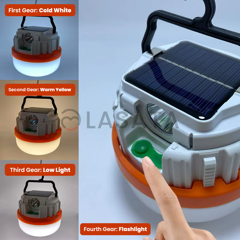 Portable Solar LED Floodlight Multifunctional Camping Lighting USB Charging Night Hook Stall Light Flashlight