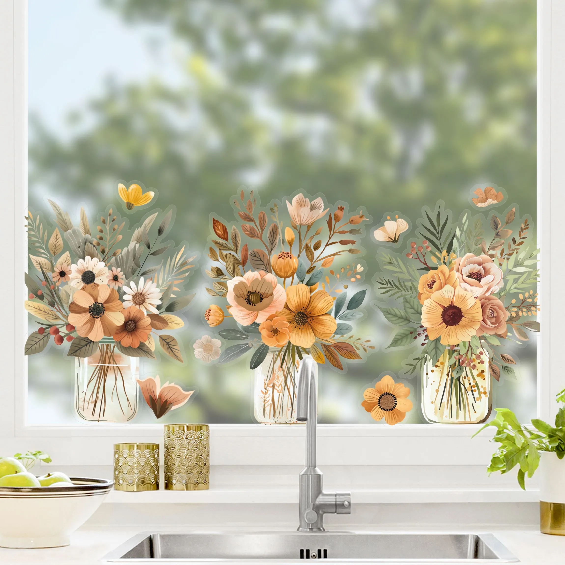 Artsy Home Autumn Flower Bouquets Set Sticker for Window Decoration