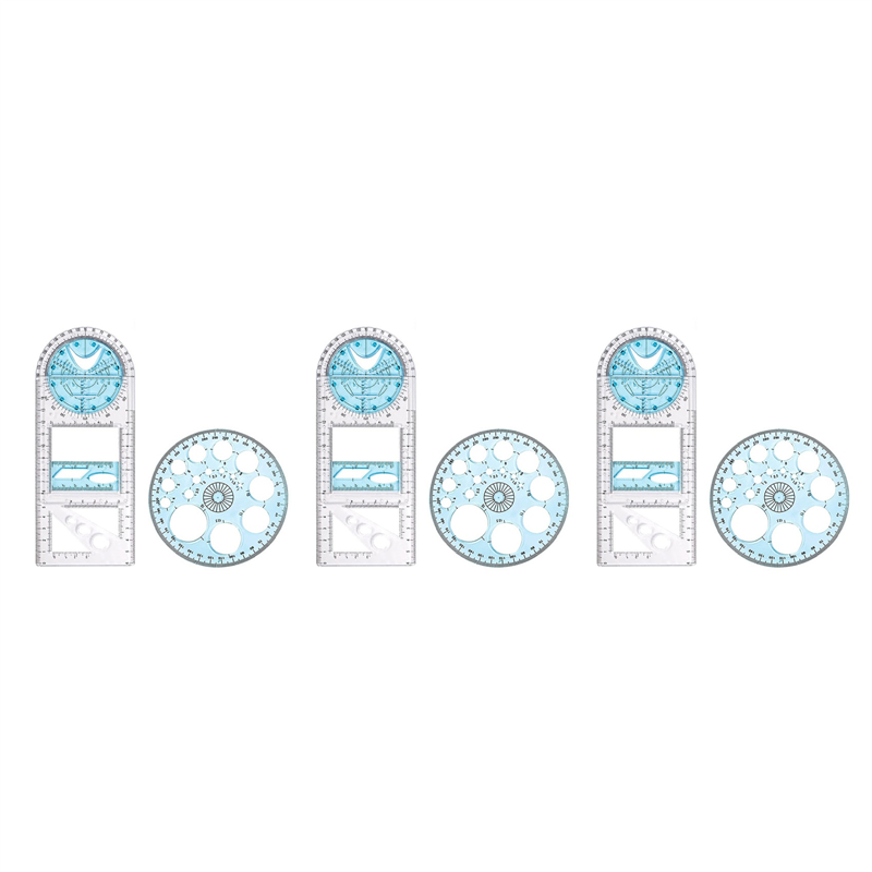 FORIDE 6 Pcs Multifunctional Geometric Ruler Plastic Circle Drawing Tool Drafting Templates Clear Graphic Design Tools