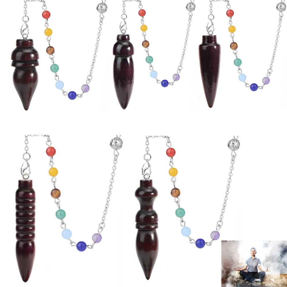 New Design Wooden Natural Wooden Pendulum Amulet Dowsing Round Cone Pattern with Chain Healing Reiki Pendulum Pendant