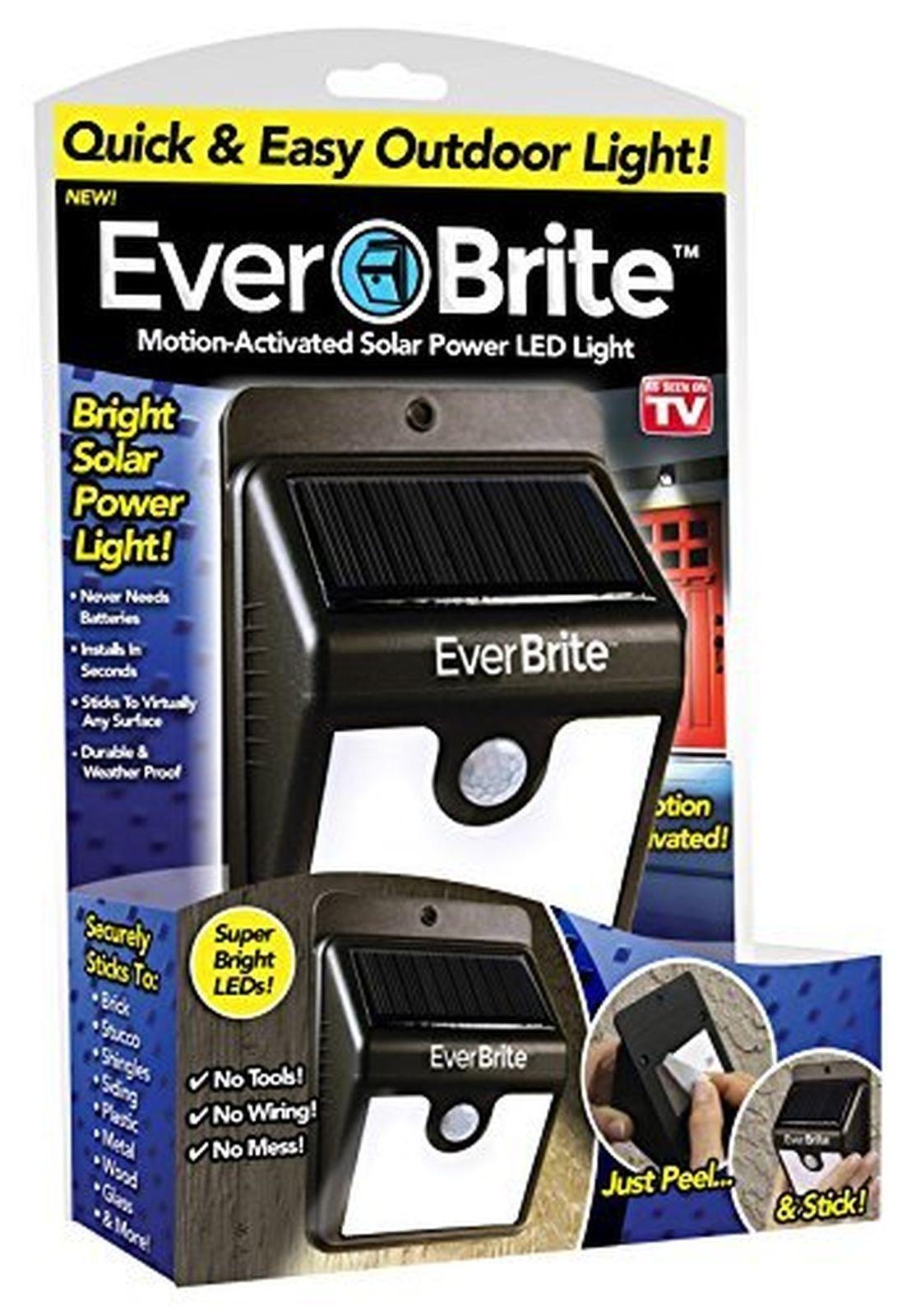 Ever Brite Motion Activated Solar Power Outdoor Led Light - No Tools Required, Peel And Stick, Black - As Seen On