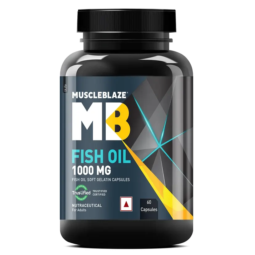 MuscleBlaze Fish Oil Omega 3 1000MG 60 Capsules with 300MG EPA DHA Labdoor USA Certified