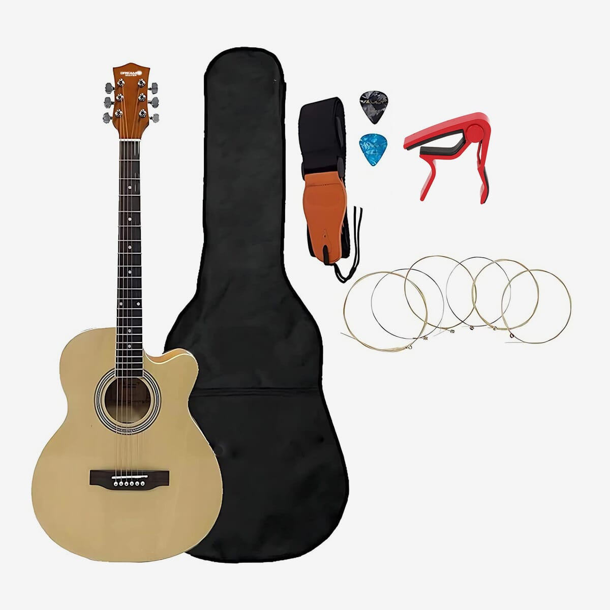 Dream Maker 4010 Equalizer Tuner Guitar Free Bag Picks String Set Belt Capo Semi Acoustic Guitar With Cutaway Design