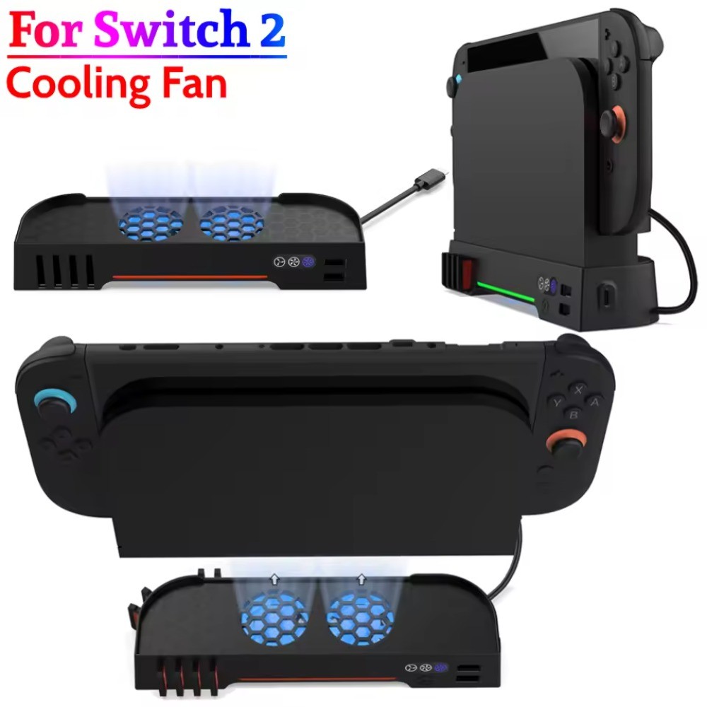 Cooling Fan For Nintendo Switch 2 Dock RGB Light 3 Rorting Speed Portable HUB Expansion Base with 8 Game Card Slots For NS2 Console Game Accessories