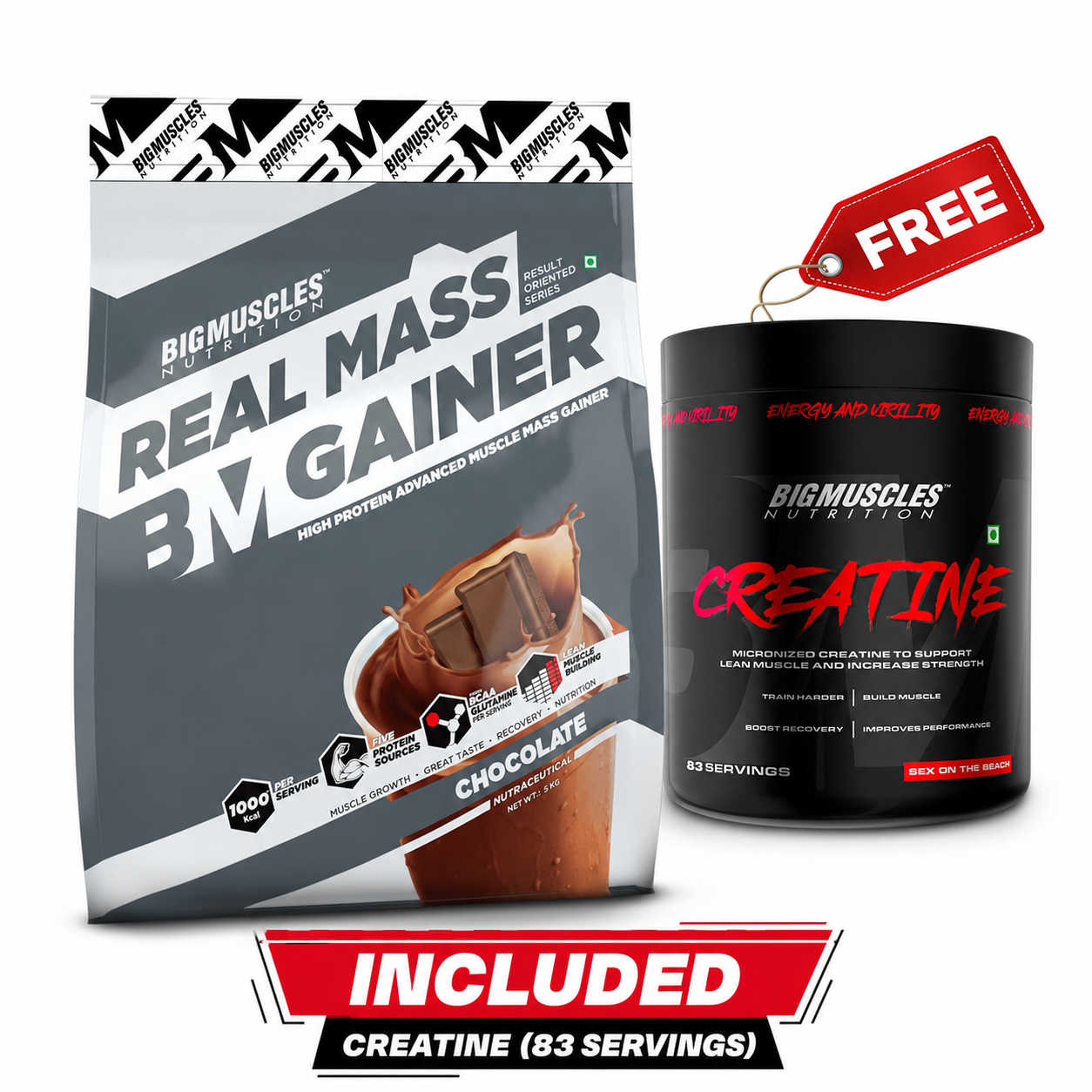 Bigmuscles Nurition Real Mass Gainer 5Kg (75g Serving) Chocolate Flavor With High Protein, Carb, Creatine & L-Glutamine For Men & Women