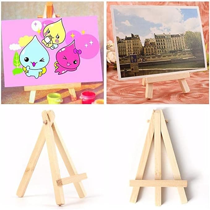 KK Pack of 2 Mini Easel and Canvas Sets | 2 Pieces Canvas Board for Acrylic and Watercolour Painting Office Desk Decor