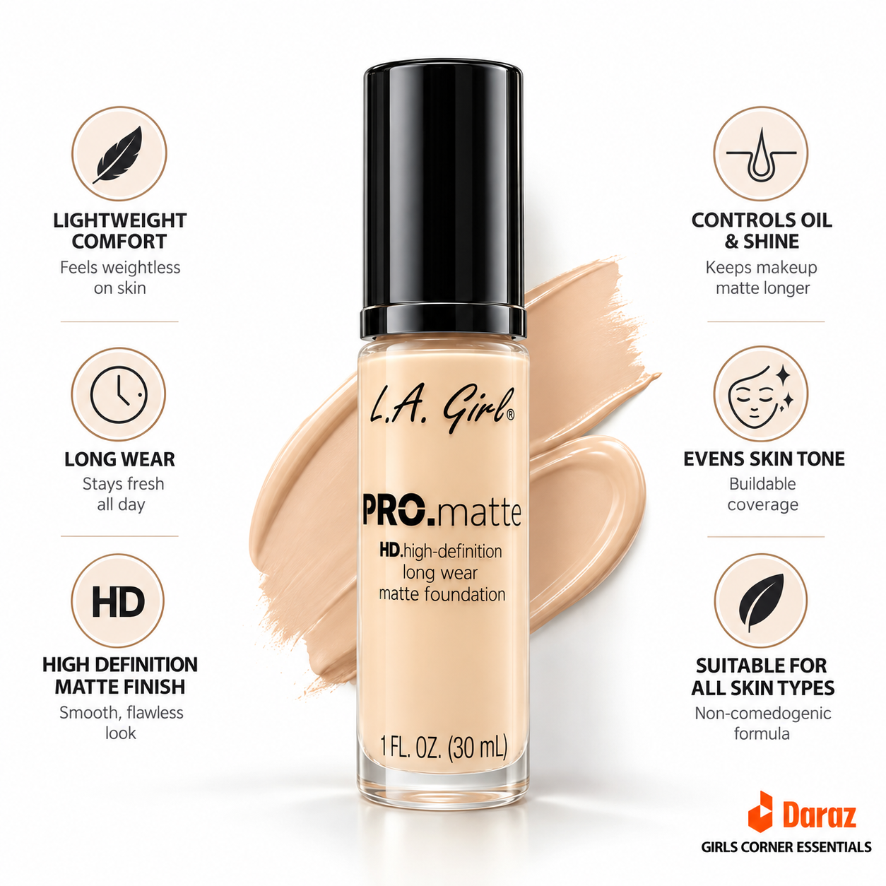 La Girl Pro Matte Full Coverage Foundation 30ml GLM716-Nude