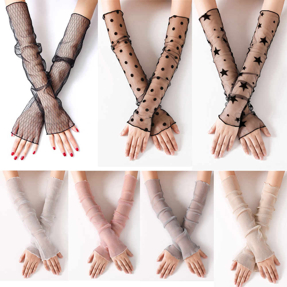 Women Breathable UV Arm Warmers Sun Protection Sleeves Driving Gloves Mesh Lace Gloves Sunscreen Long-Sleeved