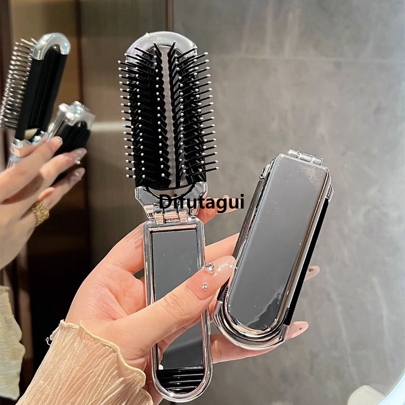 Difutagui Travel Portable Mini Hair Brush Folding Airbag Head Massage Profesional Comb Anti-Static Pocket Hair Brush With Mirror